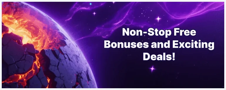 Dope Wins Casino home page hero section, "Non-Stop Free Bonuses and Exciting Deals!" promotional banner, 28.10.2026