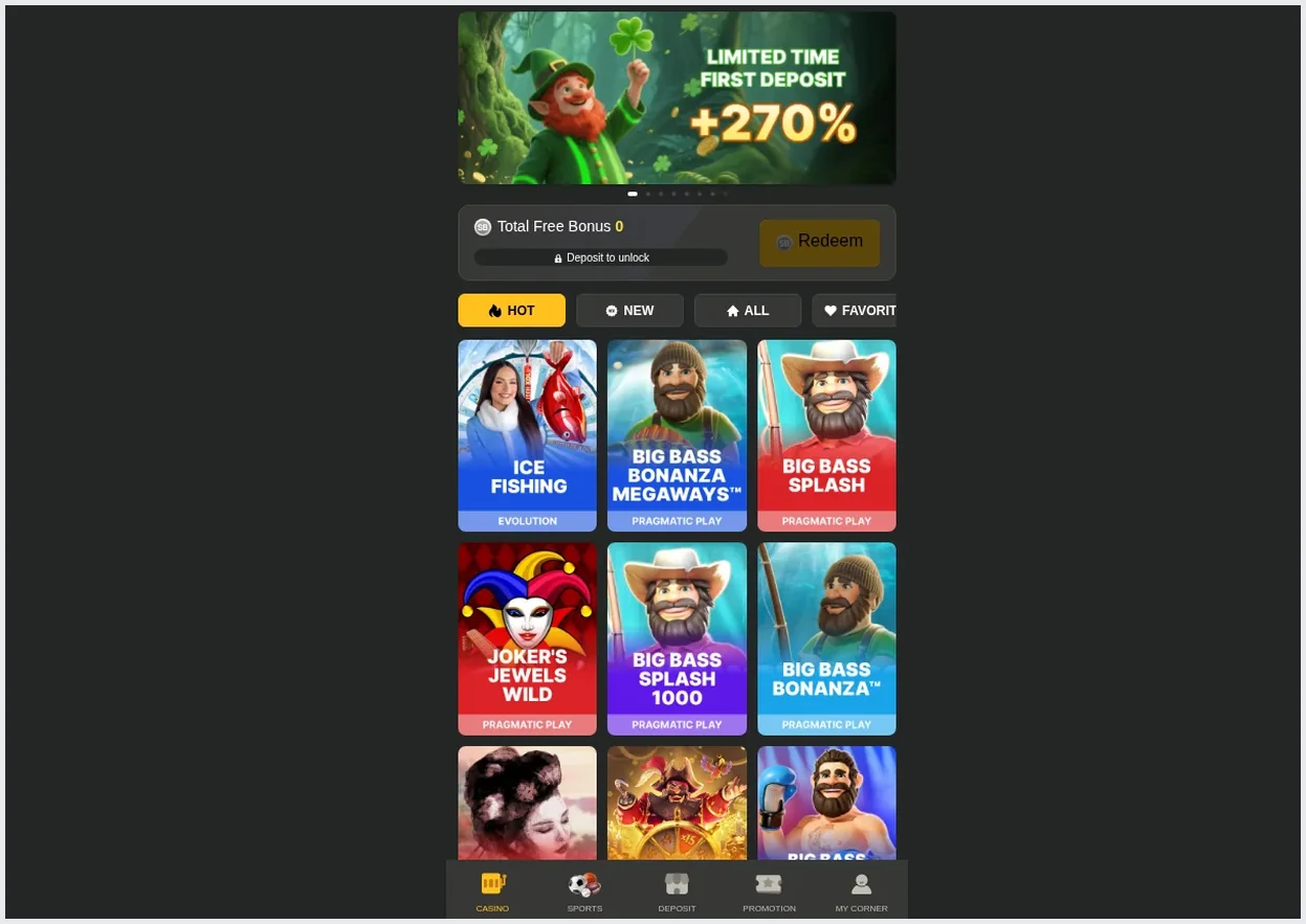 Dope Wins Casino home page, "LIMITED TIME FIRST DEPOSIT +270%" banner and game lobby grid, 28.10.2026